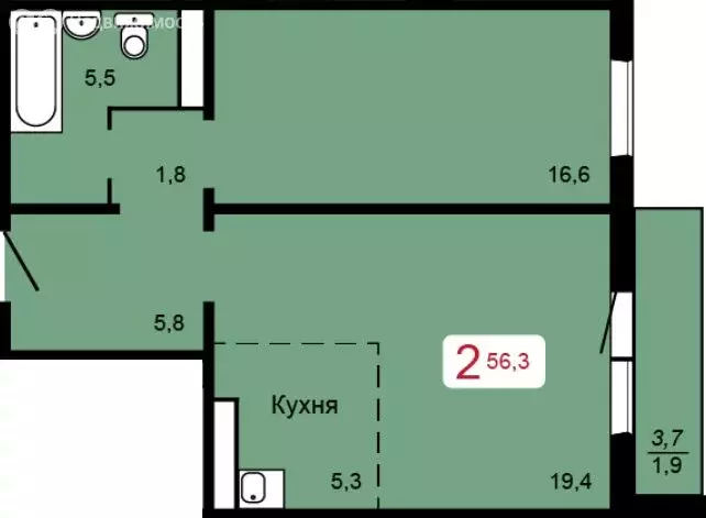 2-комнатная квартира: Красноярск, улица 60 лет Октября, 80 (56.3 м) - Фото 1