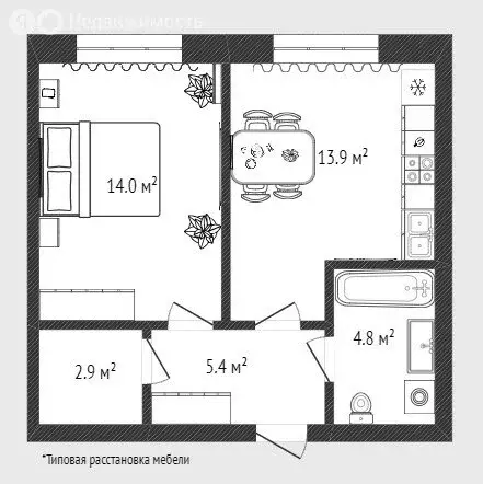 1-комнатная квартира: Тюмень, улица Республики, 204к7 (40 м) - Фото 0