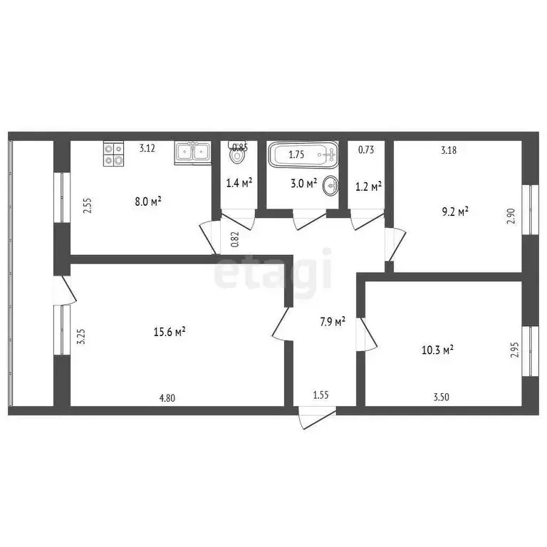 3-комнатная квартира: Бирск, Пролетарская улица, 142 (59.8 м) - Фото 0
