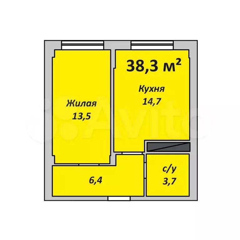 1-к. квартира, 38,3 м, 4/9 эт. - Фото 0