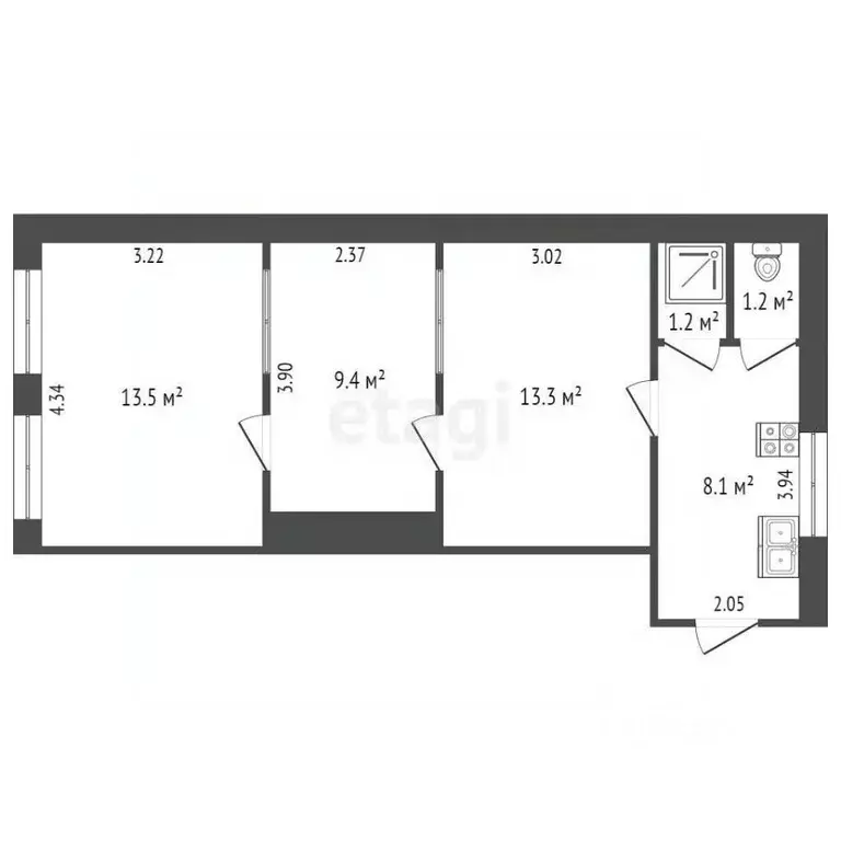 Студия Самарская область, Самара ул. Степана Разина, 21 (47.0 м) - Фото 1
