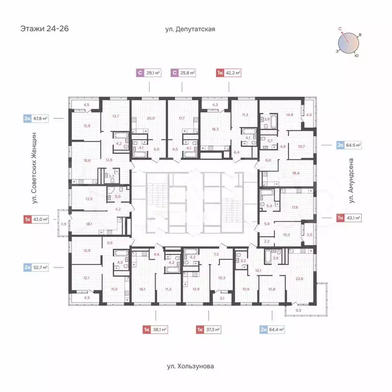 1-к. квартира, 42,2 м, 26/31 эт. - Фото 1