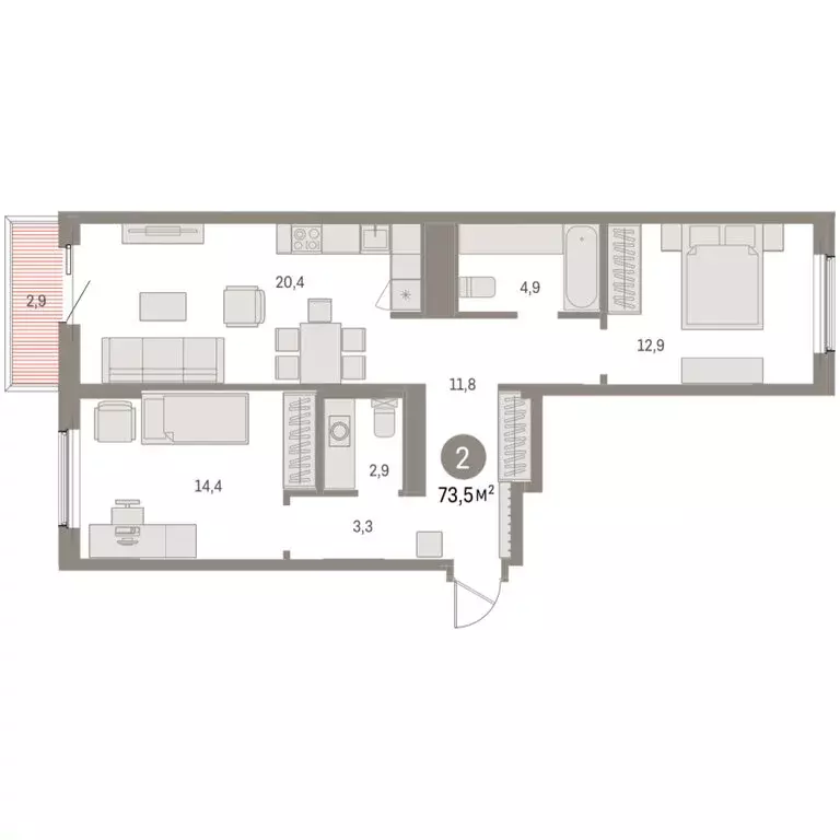 2-комнатная квартира: Курган, жилой район Центральный, ЖК Дом Кино ... - Фото 2