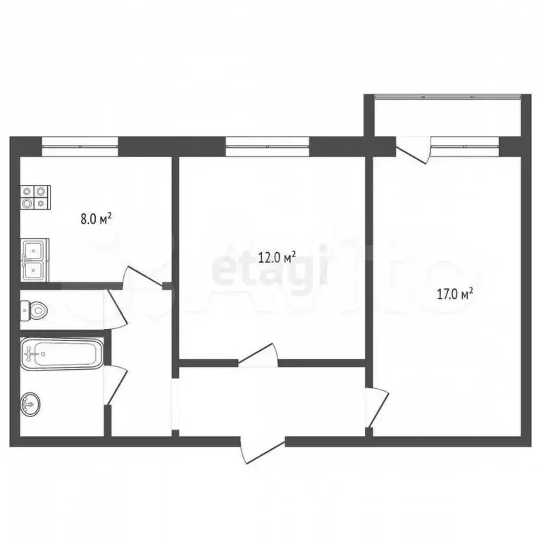 2-к. квартира, 44 м, 5/5 эт. - Фото 0