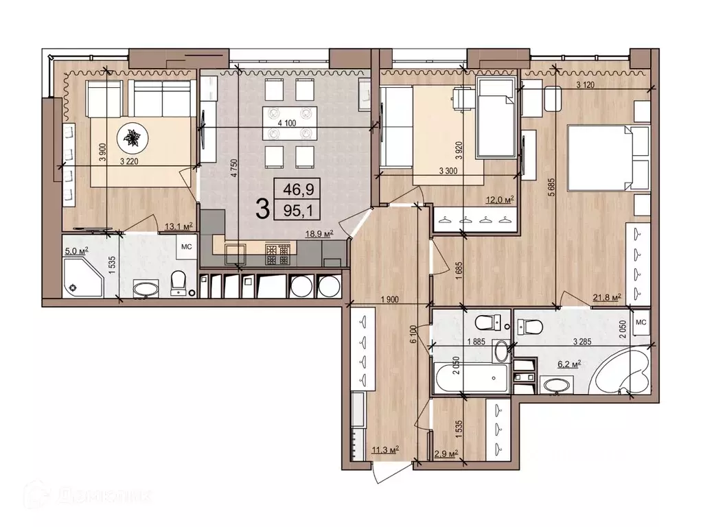 3-к кв. Рязанская область, Рязань Московское ш., 31Б (95.1 м) - Фото 1
