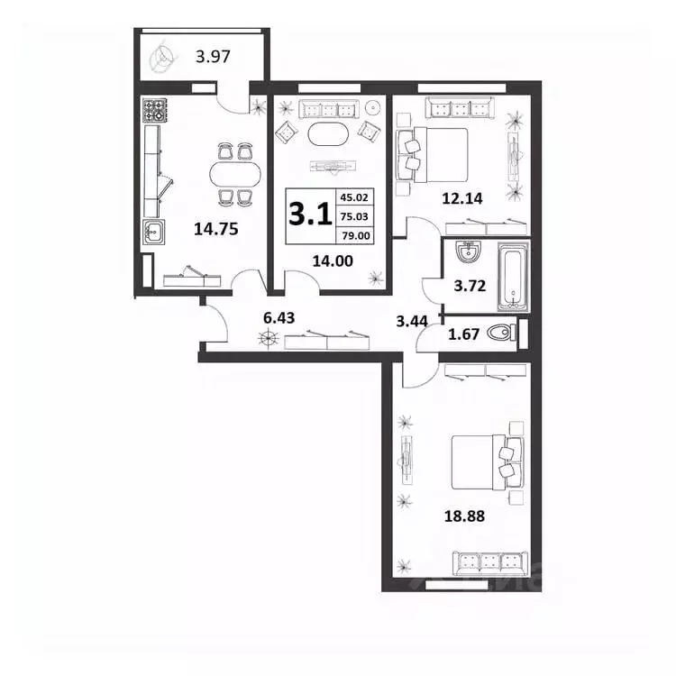 3-к кв. Новгородская область, Великий Новгород ул. Якова Павлова, 15 ... - Фото 1