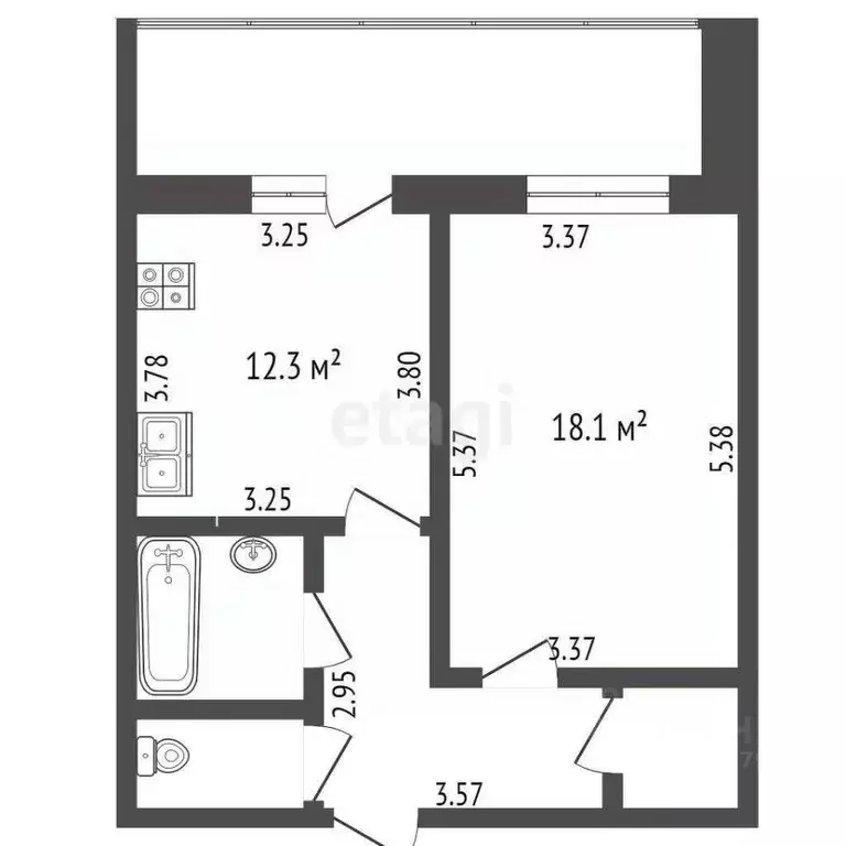 1-к кв. Белгородская область, Белгород ул. Щорса, 55 (48.5 м) - Фото 1