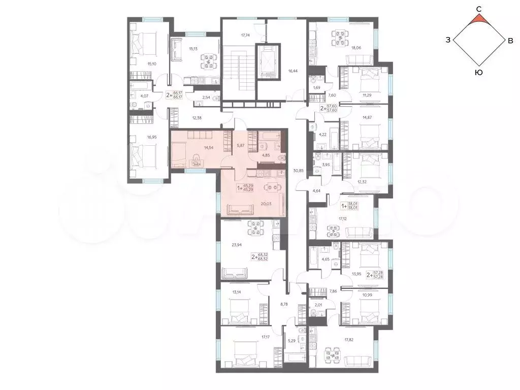 1-к. квартира, 45,3 м, 2/8 эт. - Фото 1