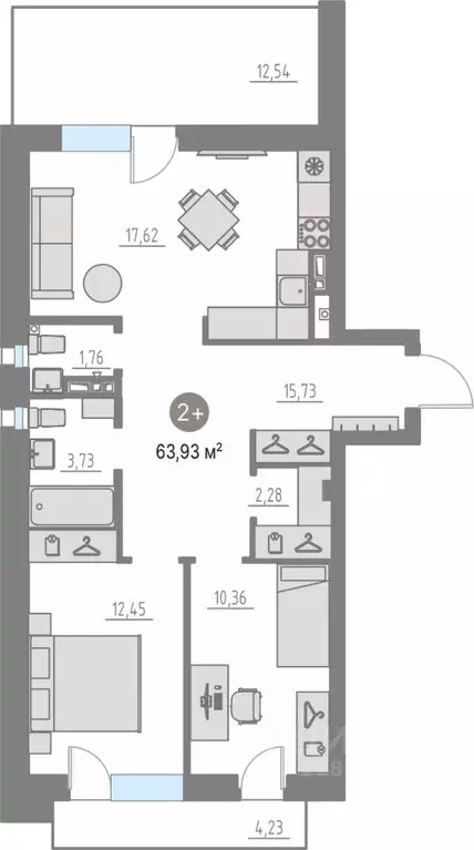 2-к кв. Тюменская область, Тюменский муниципальный округ, с. Кулаково ... - Фото 1