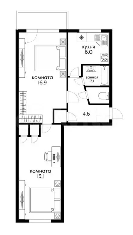 2-к. квартира, 45 м, 4/5 эт. - Фото 0