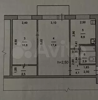 2-к. квартира, 44,3 м, 5/5 эт. - Фото 0