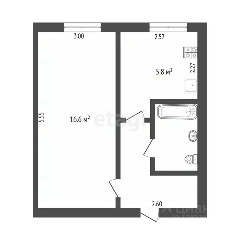 1-к кв. Тюменская область, Тюмень проезд Геологоразведчиков, 26 (30.2 ... - Фото 1