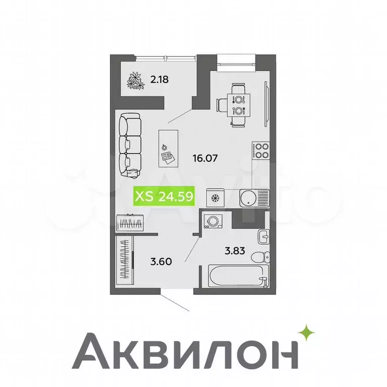 Квартира-студия, 24,6 м, 8/16 эт. - Фото 0