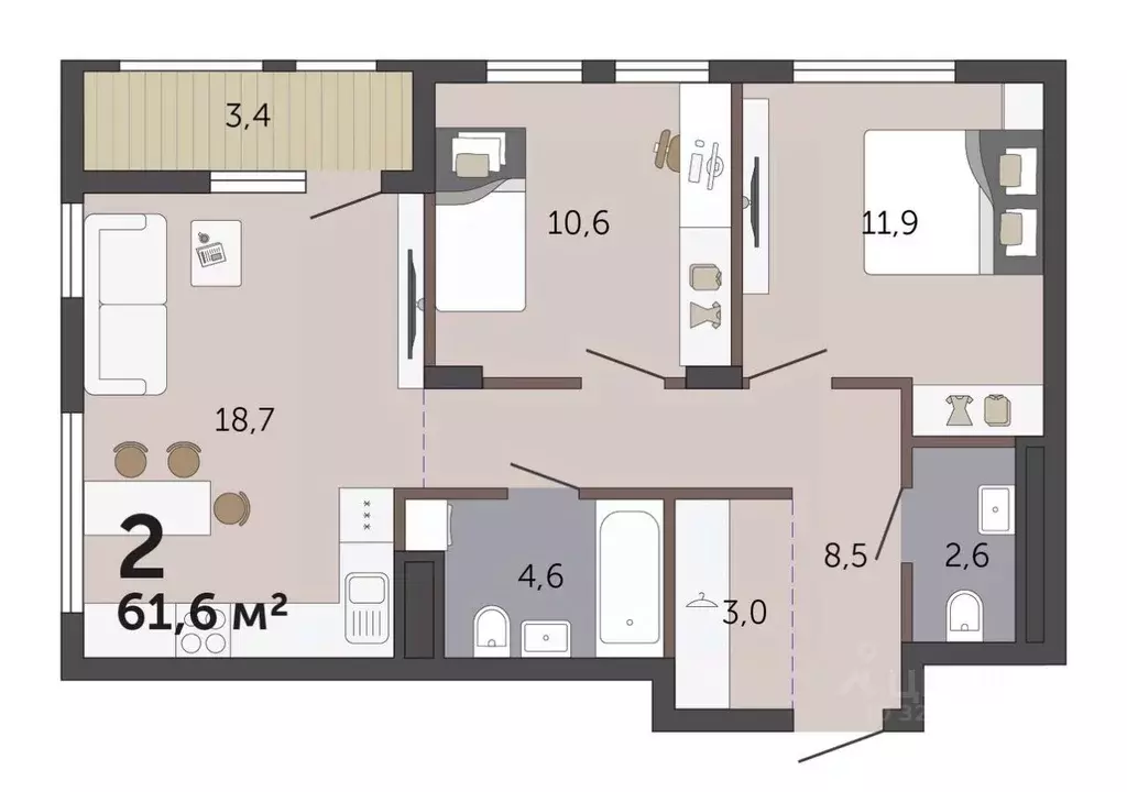 2-к кв. Свердловская область, Екатеринбург Малевич жилой комплекс ... - Фото 2