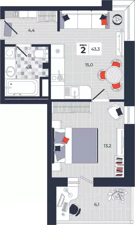 2-к кв. Тульская область, Тула ул. Академика Насоновой, 1А (43.3 м) - Фото 1