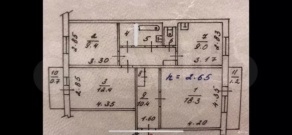 3-к. квартира, 68 м, 8/9 эт. - Фото 0