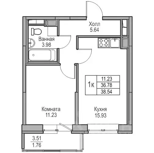 1-к кв. Санкт-Петербург ул. Ивинская, 1к3 (36.78 м) - Фото 0