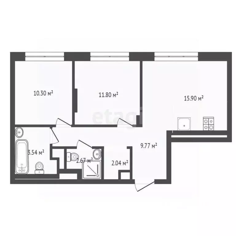 2-к кв. Тюменская область, Тюмень ул. Новоселов, 92 (56.94 м) - Фото 1