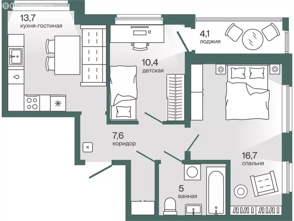 2-комнатная квартира: Тюмень, улица Игоря Комиссарова, 28 (55.24 м) - Фото 1