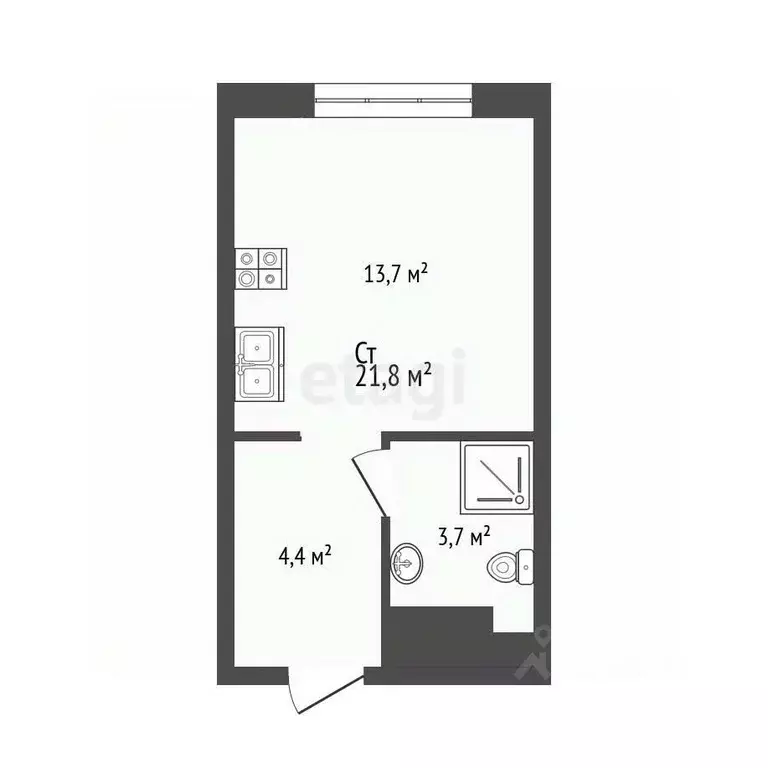 Студия Тюменская область, Тюмень Новгородская ул., 9А (22.3 м) - Фото 2