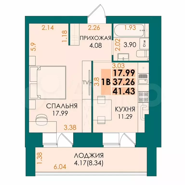 1-к. квартира, 45,6 м, 5/14 эт. - Фото 1
