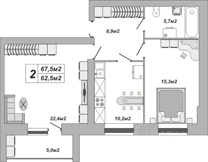 2-к кв. Тамбовская область, Тамбов ул. Чичерина, 7/3 (67.5 м) - Фото 1