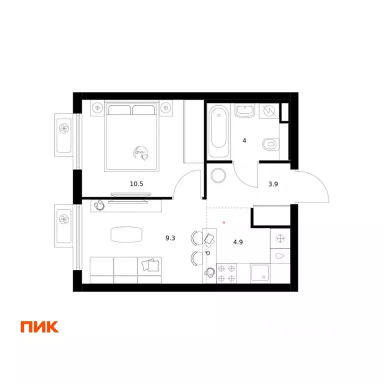 Квартира, 1 комната, 32.6 м - Фото 1