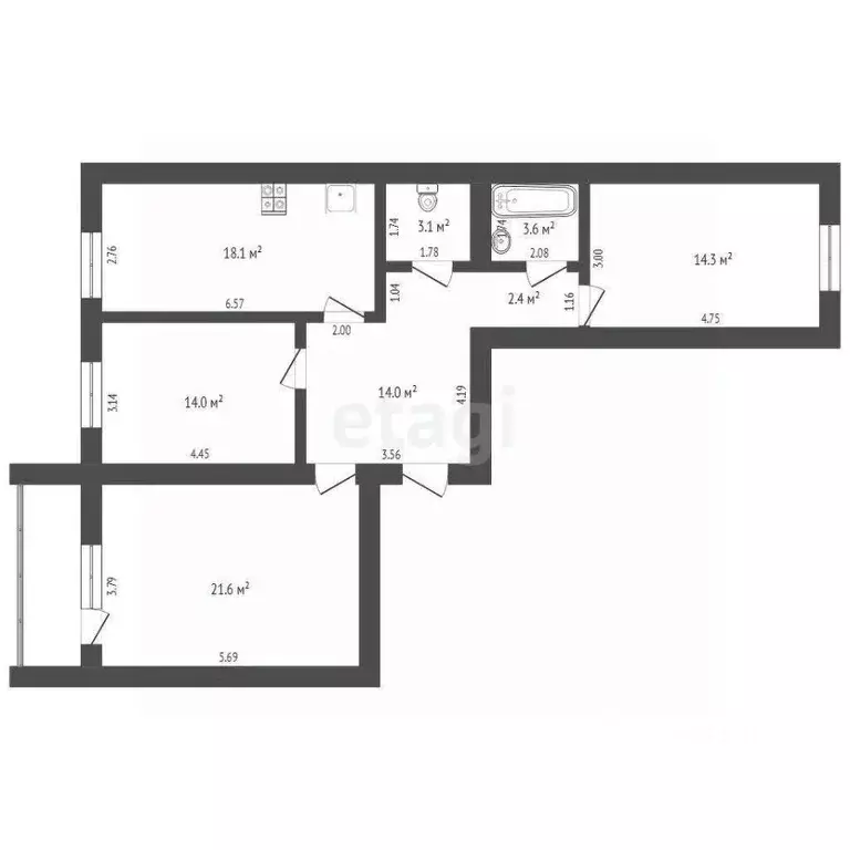 3-к кв. Тюменская область, Тюмень ул. Самарцева, 3 (78.0 м) - Фото 2