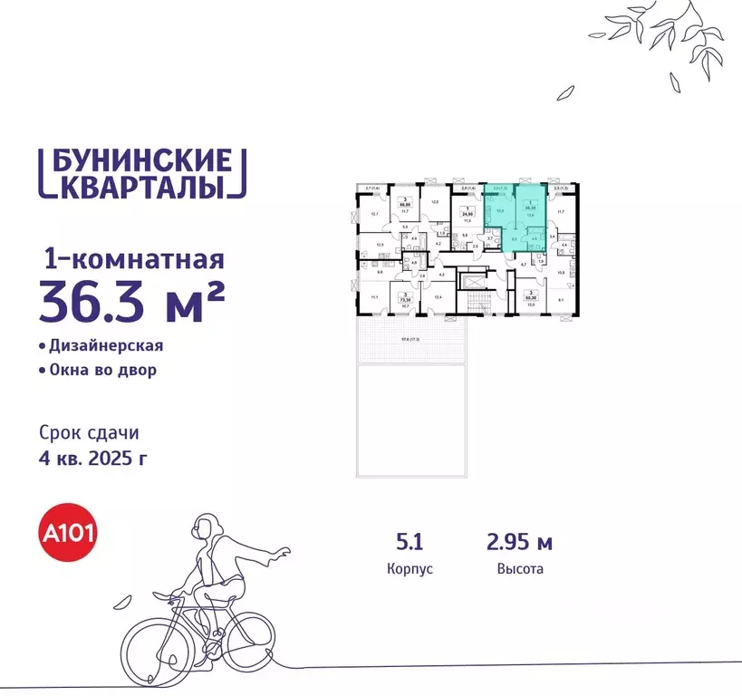 1-к кв. Москва Бунинские Кварталы жилой комплекс, 5.1 (36.3 м) - Фото 1