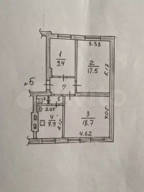 Комната 17,5 м в 3-к., 3/3 эт. - Фото 1