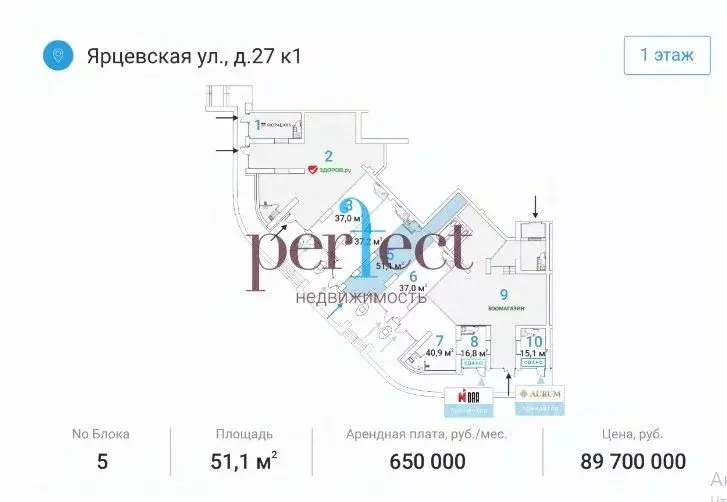 Торговая площадь в Москва Ярцевская ул., 27к1 (51 м) - Фото 1