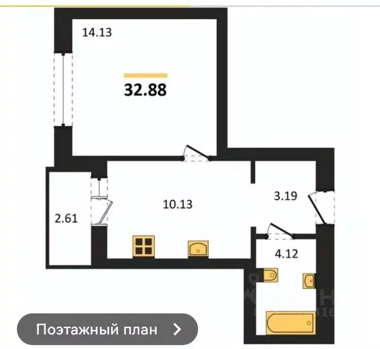 1-к кв. Калининградская область, Калининград ул. Поленова, 4 (31.57 м) - Фото 2