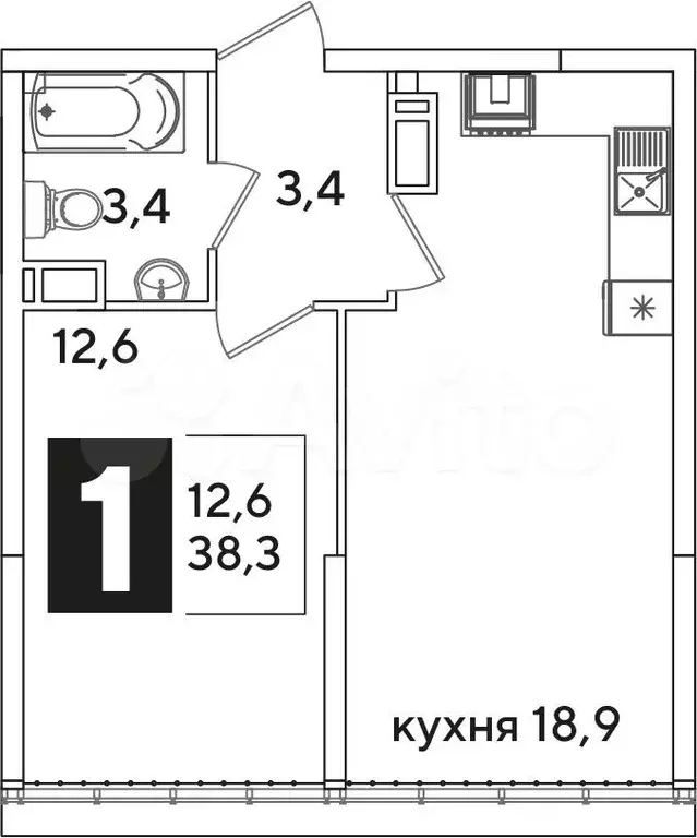 1-к. квартира, 38,5 м, 16/16 эт. - Фото 1