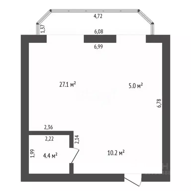 Студия Амурская область, Благовещенск Пионерская ул., 2 (46.7 м) - Фото 2