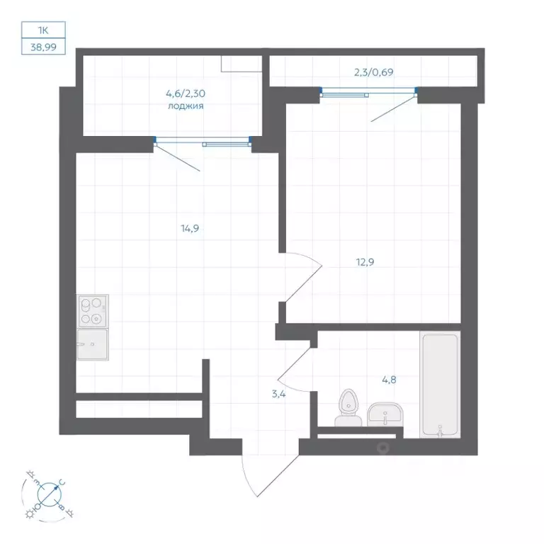 1-к кв. Челябинская область, Челябинск Клевер жилой комплекс (38.93 м) - Фото 1