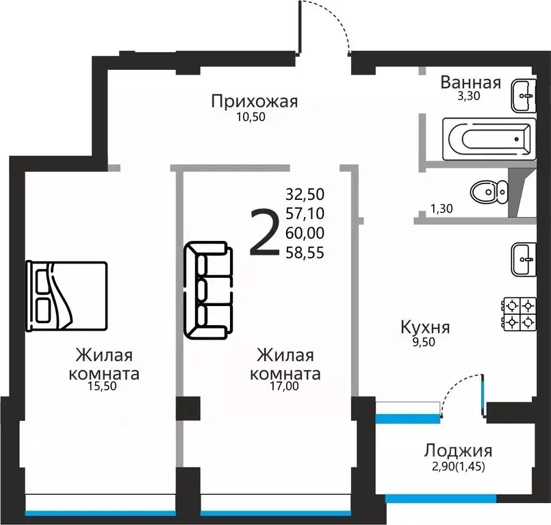 2-к кв. Ставропольский край, Ессентуки ул. Фридриха Энгельса, 53 ... - Фото 1