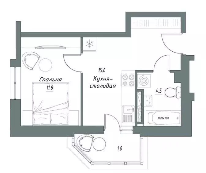1-к кв. Тамбовская область, Тамбов Свободная ул., 4к4 (33.0 м) - Фото 1