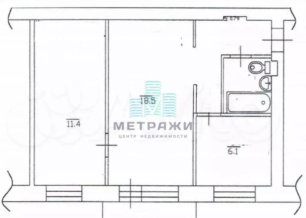 2-к. квартира, 42,9 м, 4/4 эт. - Фото 0