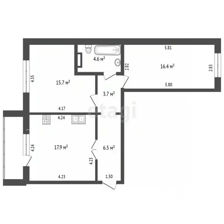 2-к кв. Челябинская область, Челябинск Подольская ул., 38 (65.0 м) - Фото 2