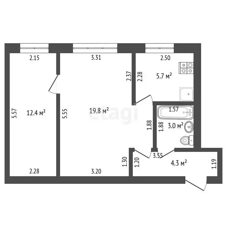 2-комнатная квартира: Стерлитамак, улица Худайбердина, 164 (45.2 м) - Фото 0