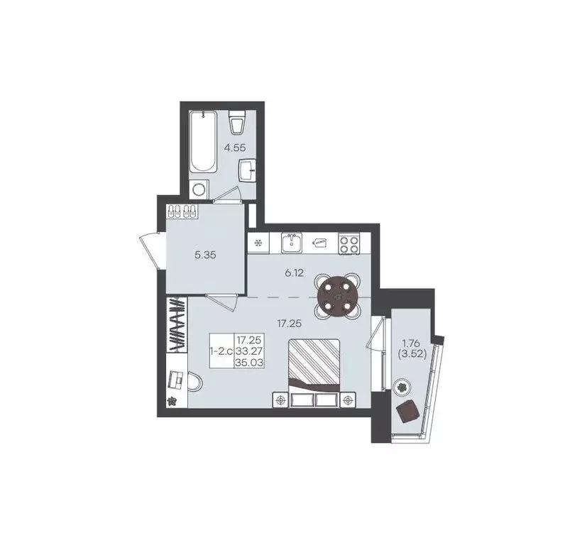 1-комнатная квартира: Казань, Дубравная улица, 26 (35.03 м) - Фото 0