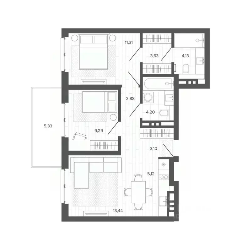 3-к кв. Алтайский край, Барнаул Жилплощадка мкр,  (63.43 м) - Фото 1