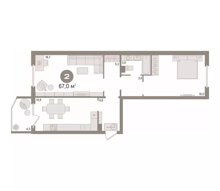 2-к кв. Ханты-Мансийский АО, Сургут тракт Тюменский, 4 (67.0 м) - Фото 1