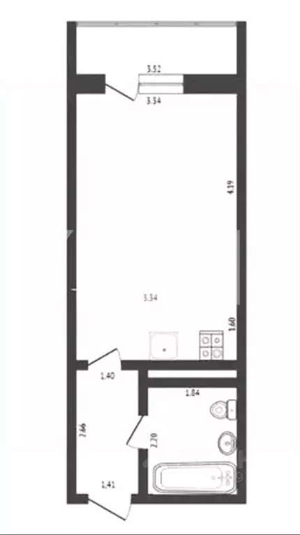 Студия Москва ул. 1-я Нововатутинская, 5 (27.9 м) - Фото 2