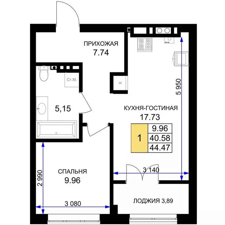 1-комнатная квартира: Гурьевск, жилой комплекс Включи (44.47 м) - Фото 0