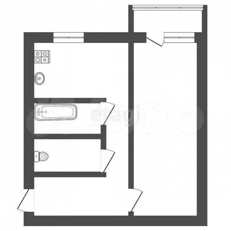 1-к. квартира, 29,9 м, 4/5 эт. - Фото 0