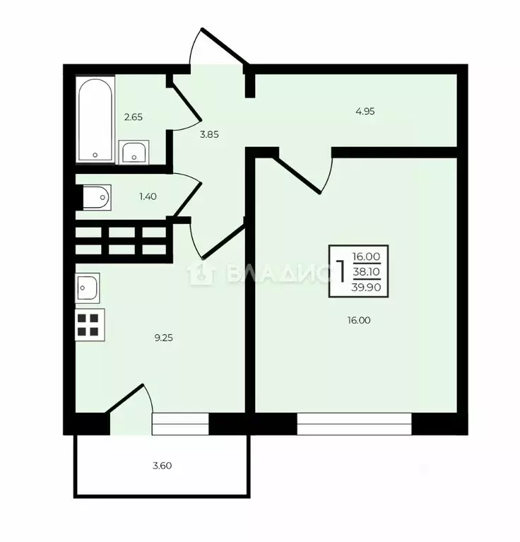 1-к кв. Ленинградская область, Всеволожск ул. Джанкойская, 1к1 (38.1 ... - Фото 2