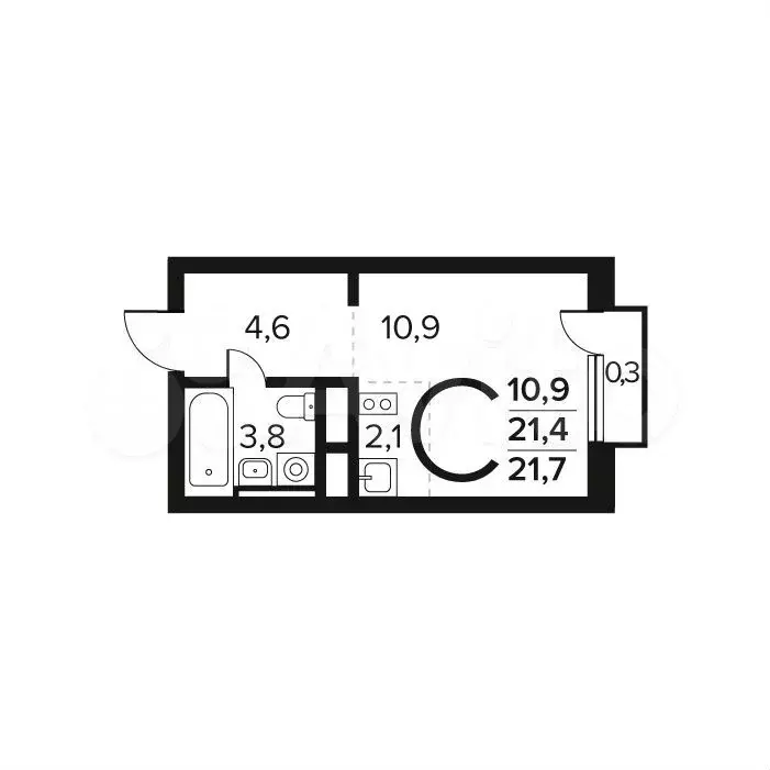 Квартира-студия, 21,7 м, 8/9 эт. - Фото 0