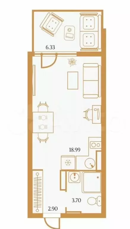 Квартира-студия: Семидворье, Пограничный переулок, 7 (30 м) - Фото 1