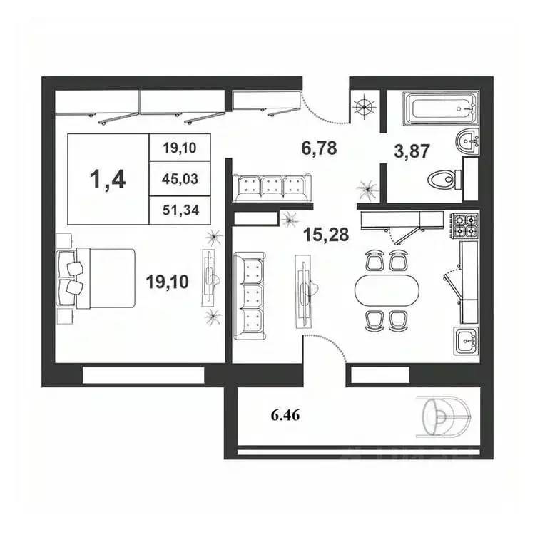 1-к кв. Новгородская область, Великий Новгород ул. Королева, 22к2 ... - Фото 1